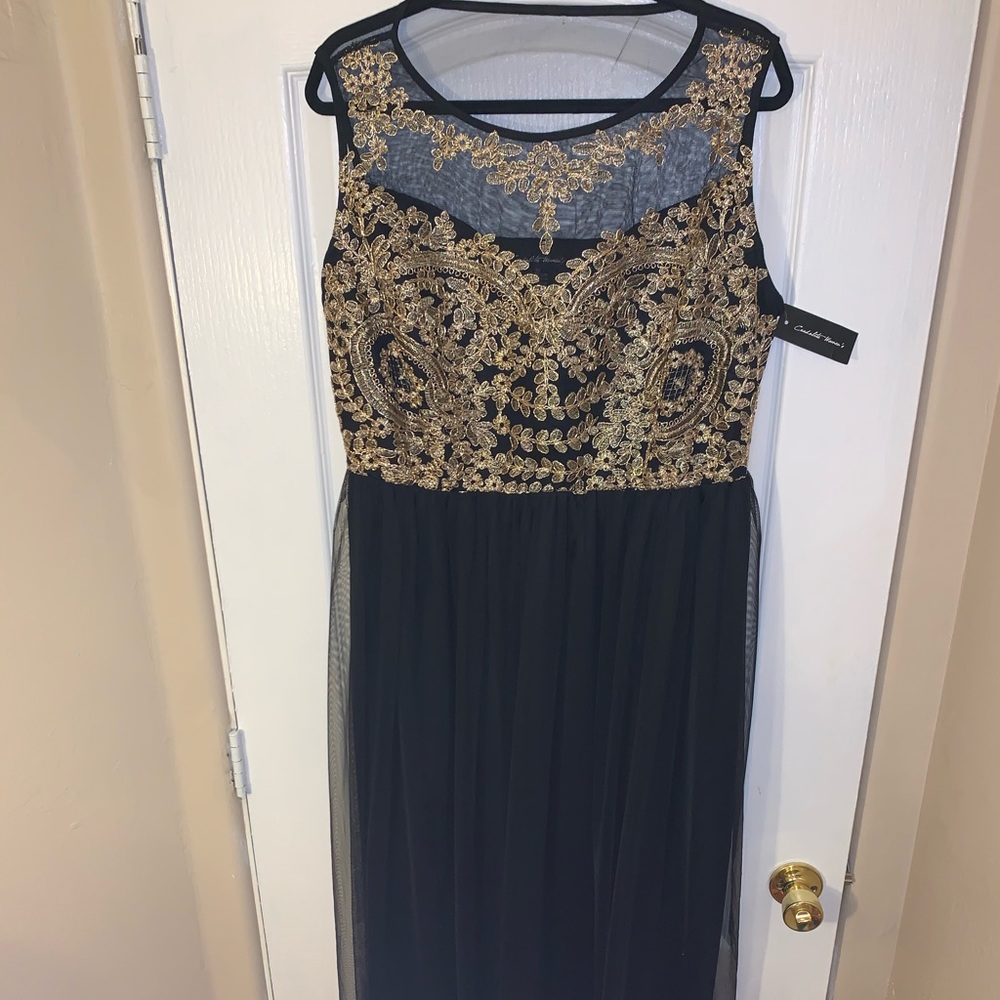 Plus Size Floor Length Gown with Gold Detailing